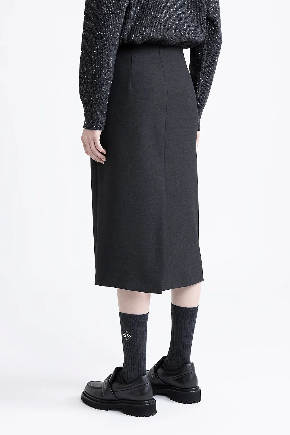 Double technical fabric midi skirt