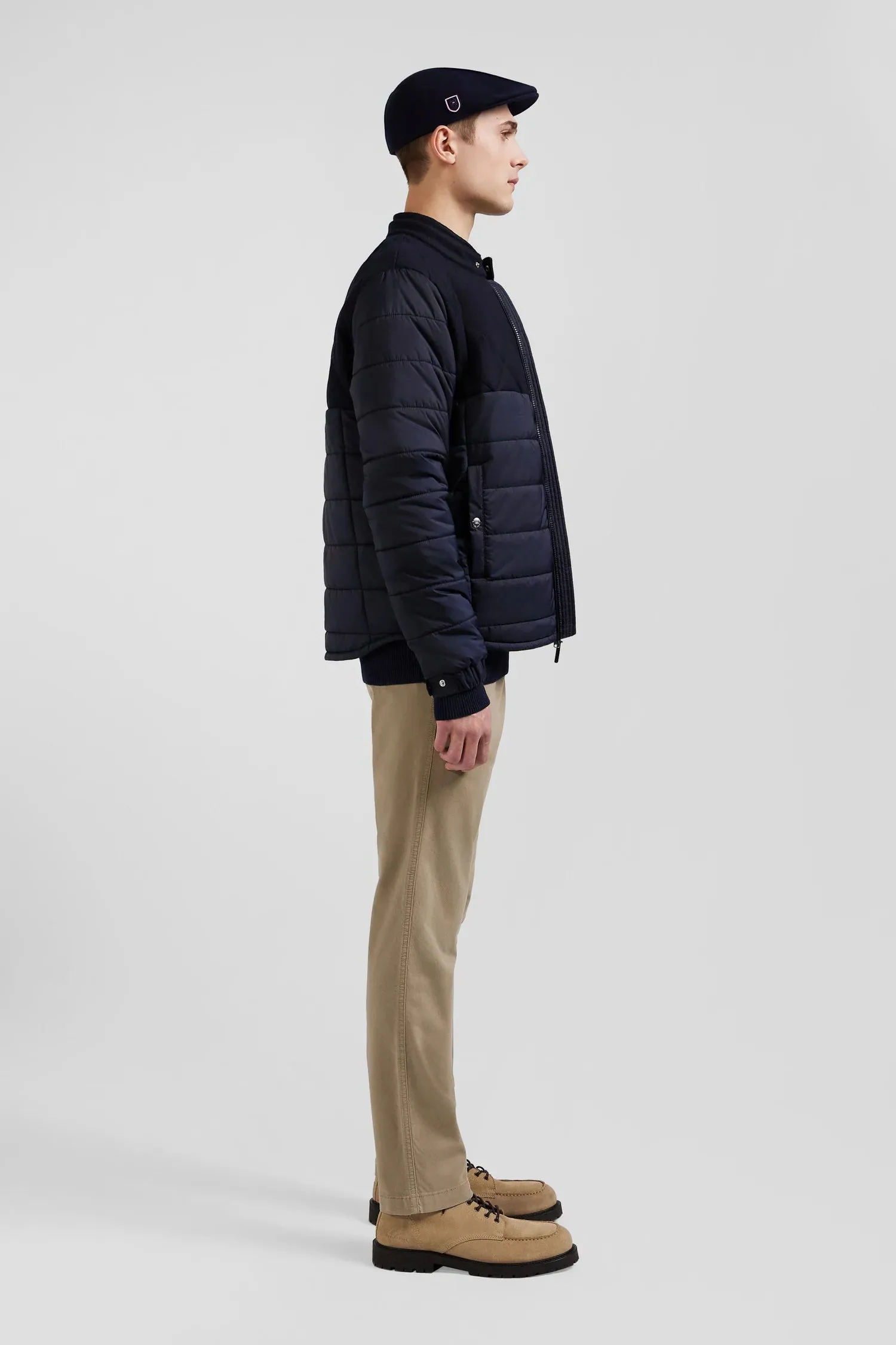 Eden Park Long-Sleeved Double Quilted High Collar Down Jacket - Navy