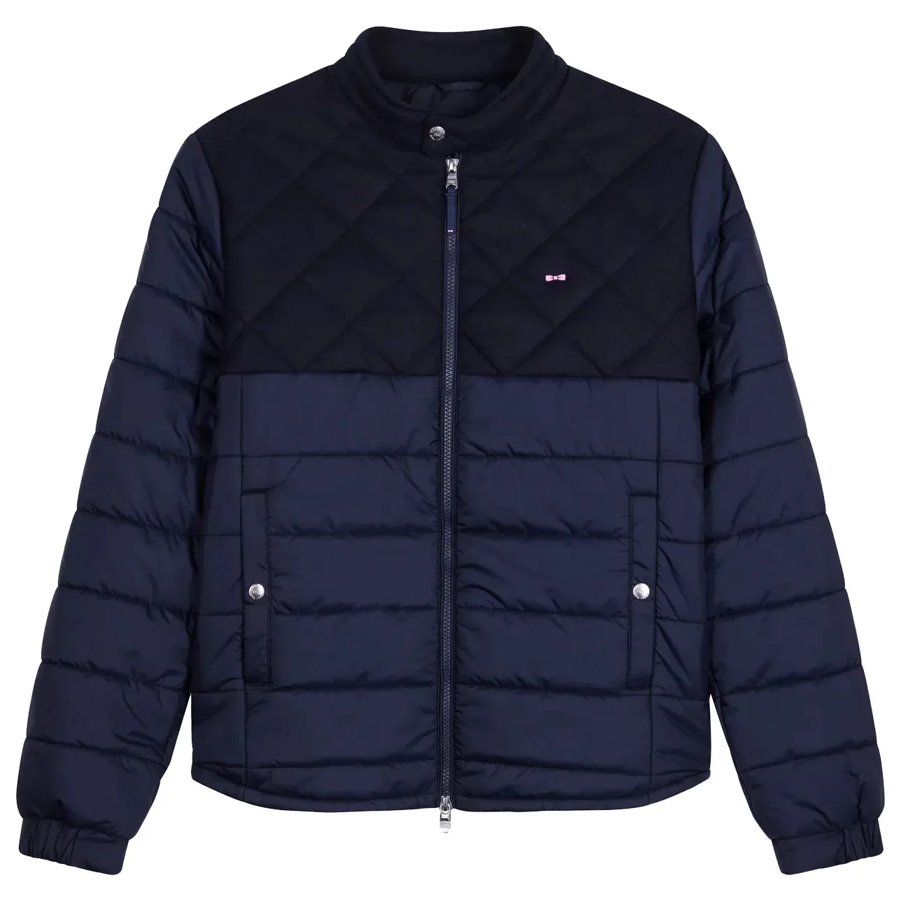 Eden Park Long-Sleeved Double Quilted High Collar Down Jacket - Navy