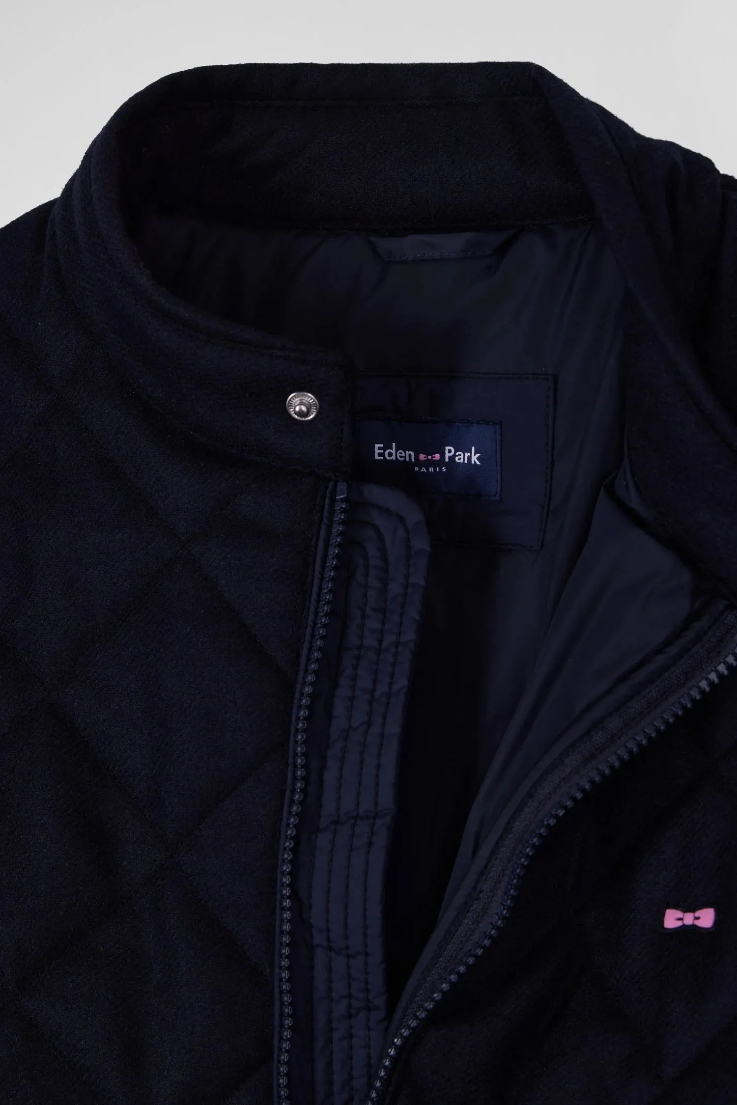 Eden Park Long-Sleeved Double Quilted High Collar Down Jacket - Navy