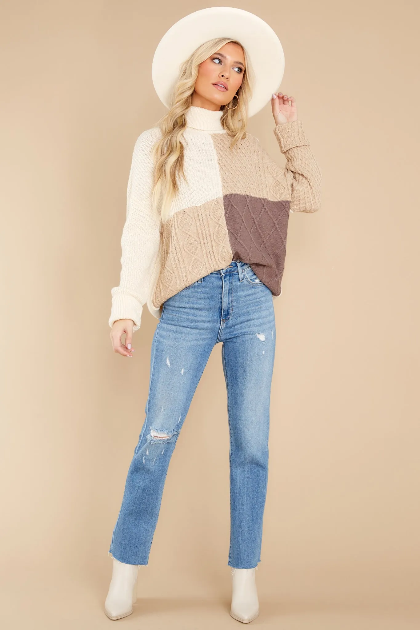 Endless Snuggles Tan Colorblock Sweater