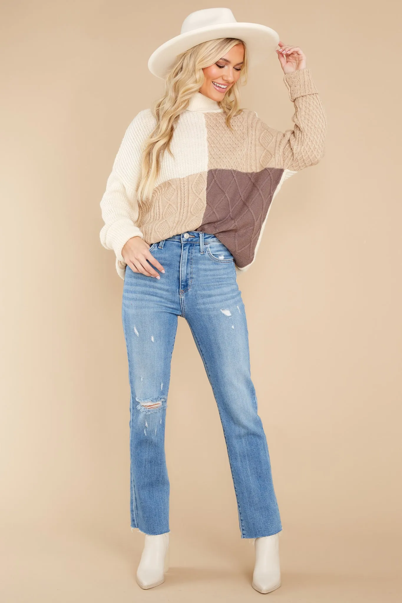 Endless Snuggles Tan Colorblock Sweater