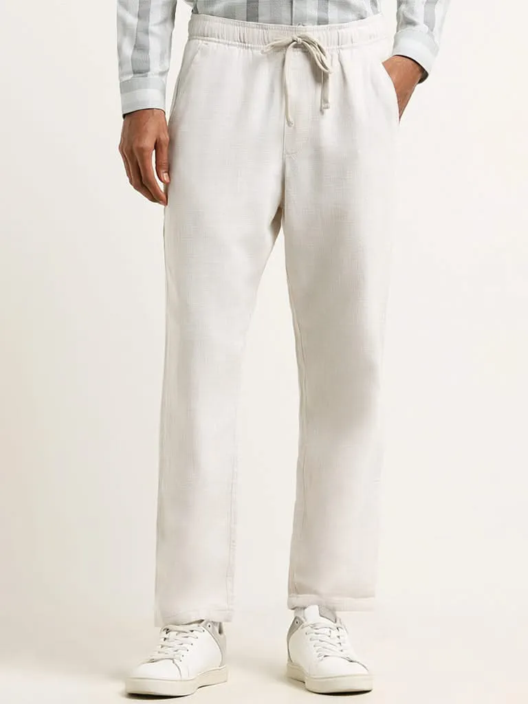 ETA White Mid Rise Cotton Relaxed Fit Trousers