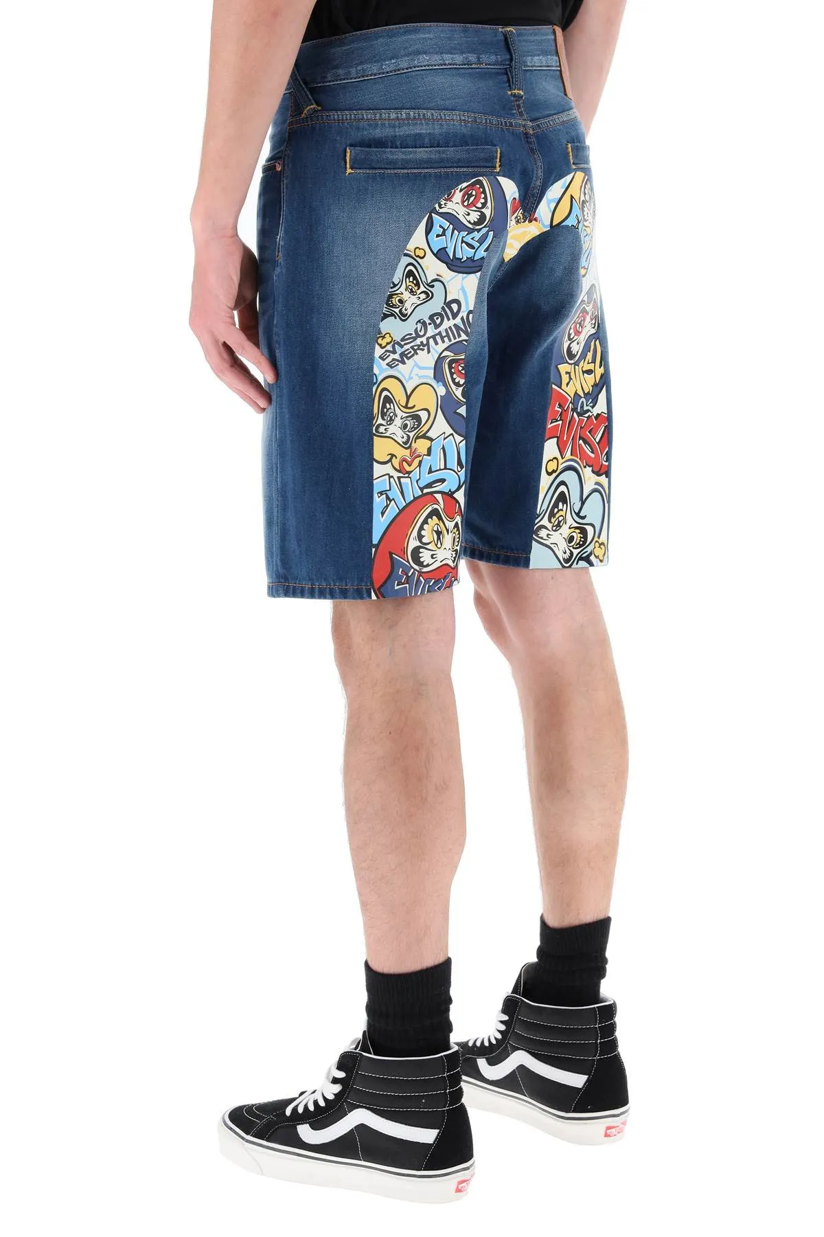 Evisu graffiti daruma denim shorts