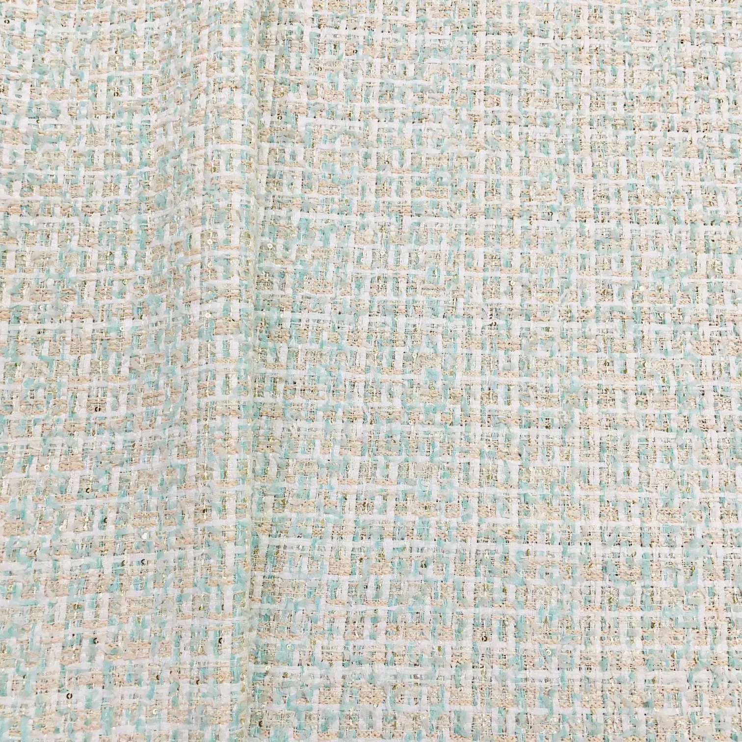 Exclusive Cream & Sea Green With Lurex Tweed Fabric