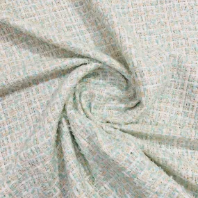 Exclusive Cream & Sea Green With Lurex Tweed Fabric