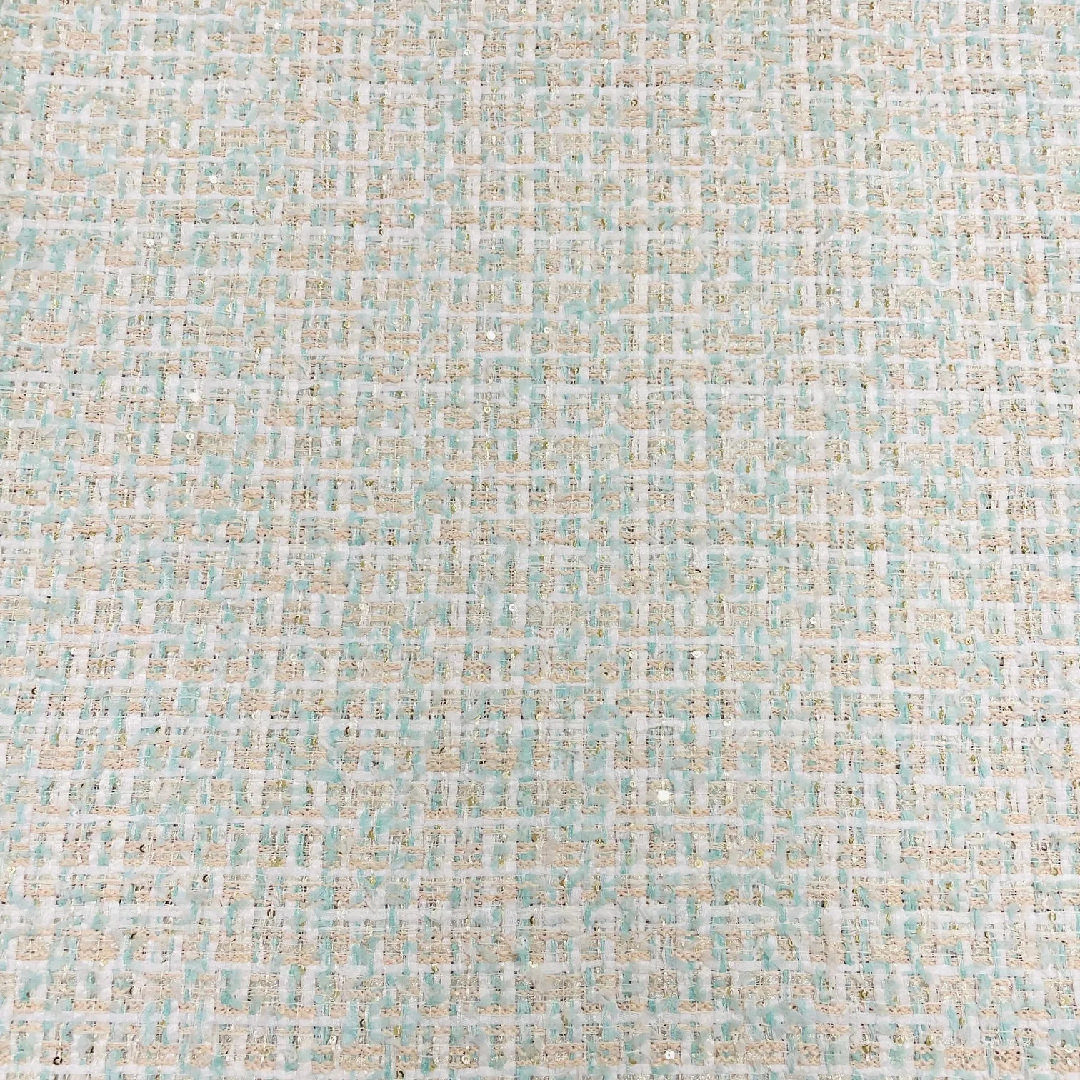 Exclusive Cream & Sea Green With Lurex Tweed Fabric