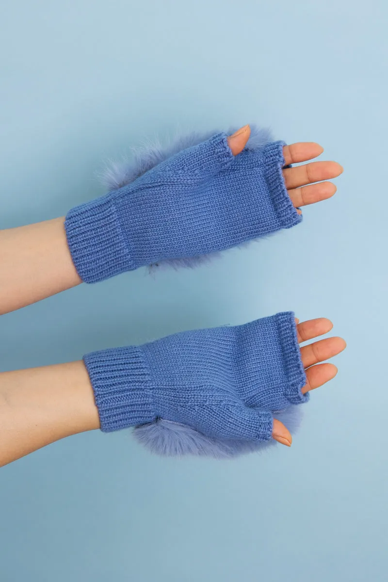 Faux Fur Trim Fingerless Knit Mittens