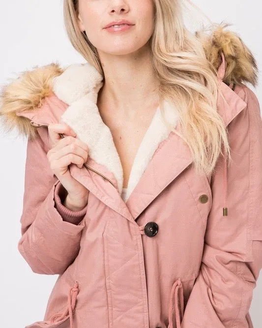 Faux Sherpa Lined Hooded Utility Parka Jacket in More Colors