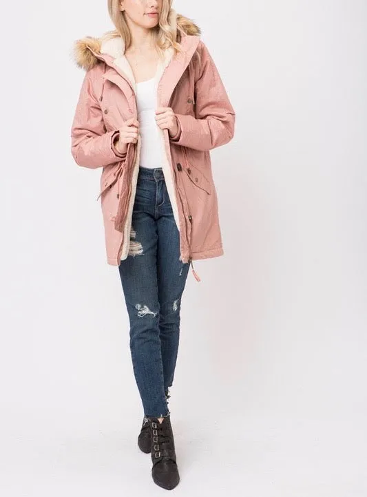 Faux Sherpa Lined Hooded Utility Parka Jacket in More Colors