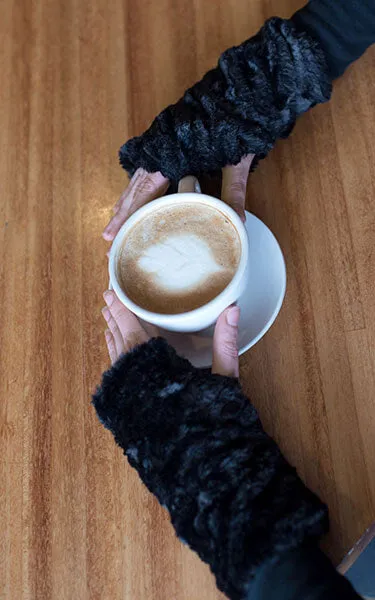 Fingerless / Texting Gloves, Reversible - Luxury Faux Fur in Honey Badger  -  Sold Out