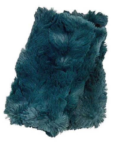 Fingerless / Texting Gloves, Reversible - Luxury Faux Fur in Peacock Pond