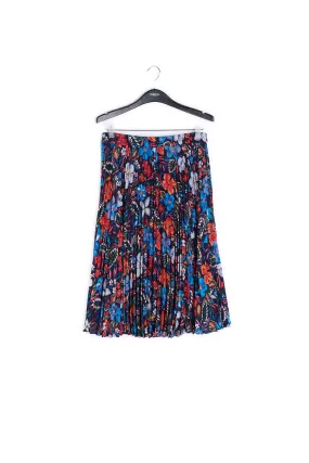 Floral print plissé midi skirt