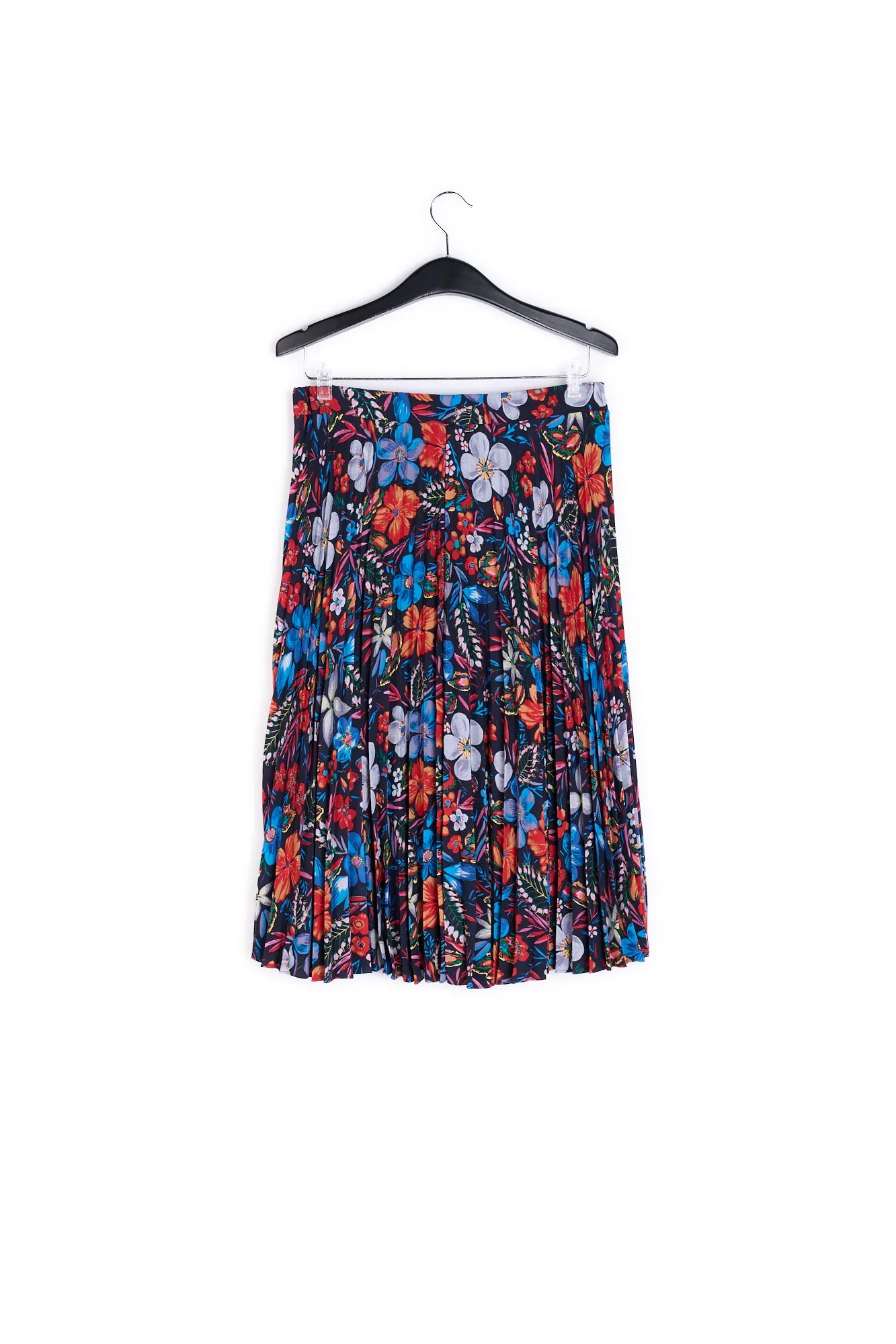 Floral print plissé midi skirt