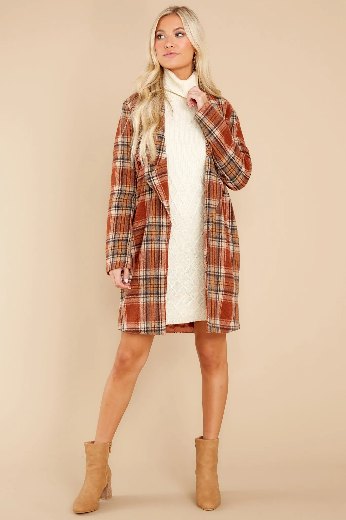 Fondly Familiar Chestnut Plaid Coat