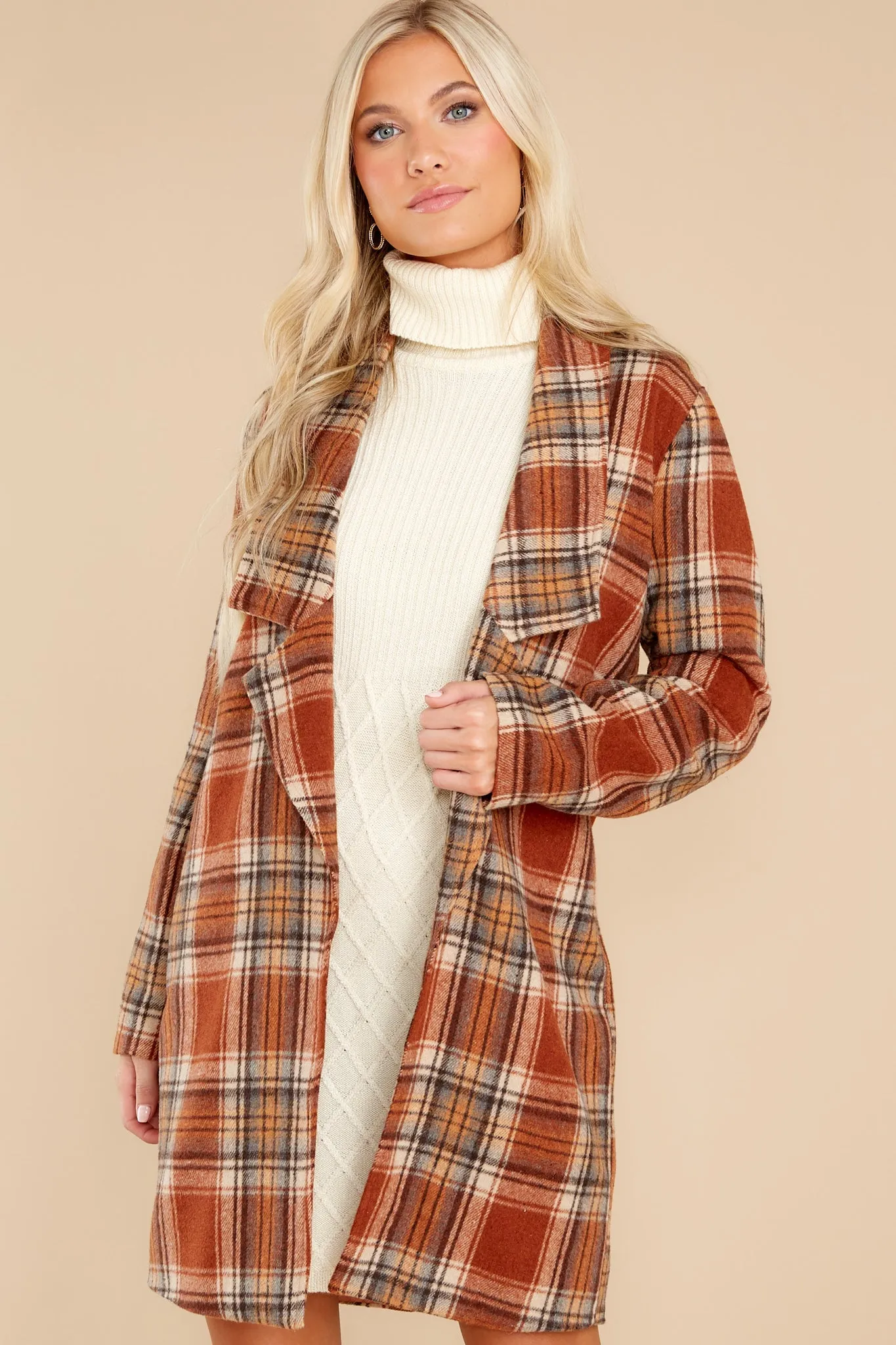 Fondly Familiar Chestnut Plaid Coat