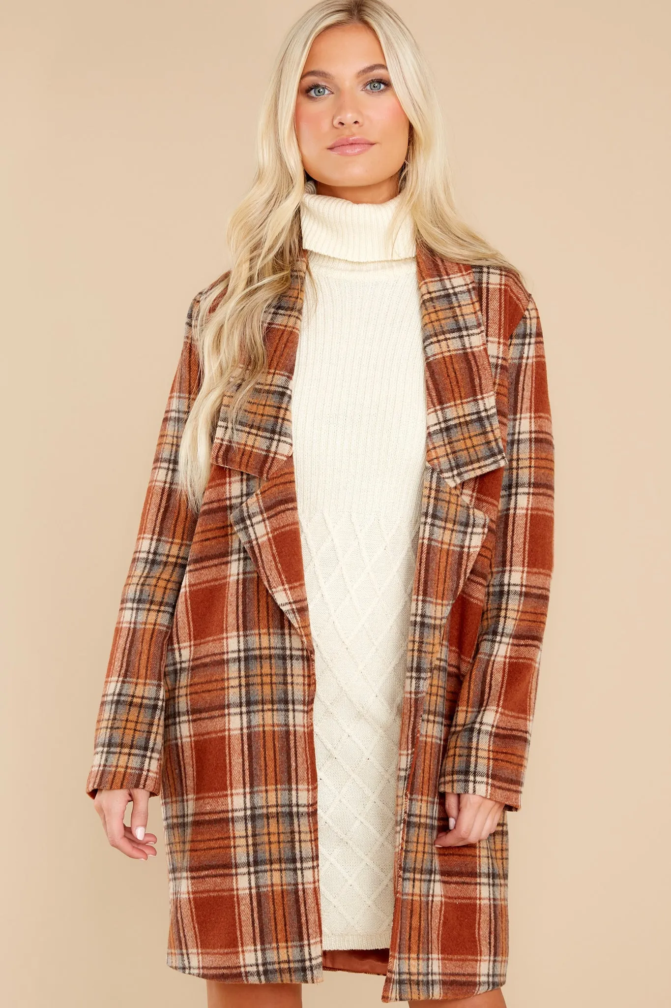 Fondly Familiar Chestnut Plaid Coat