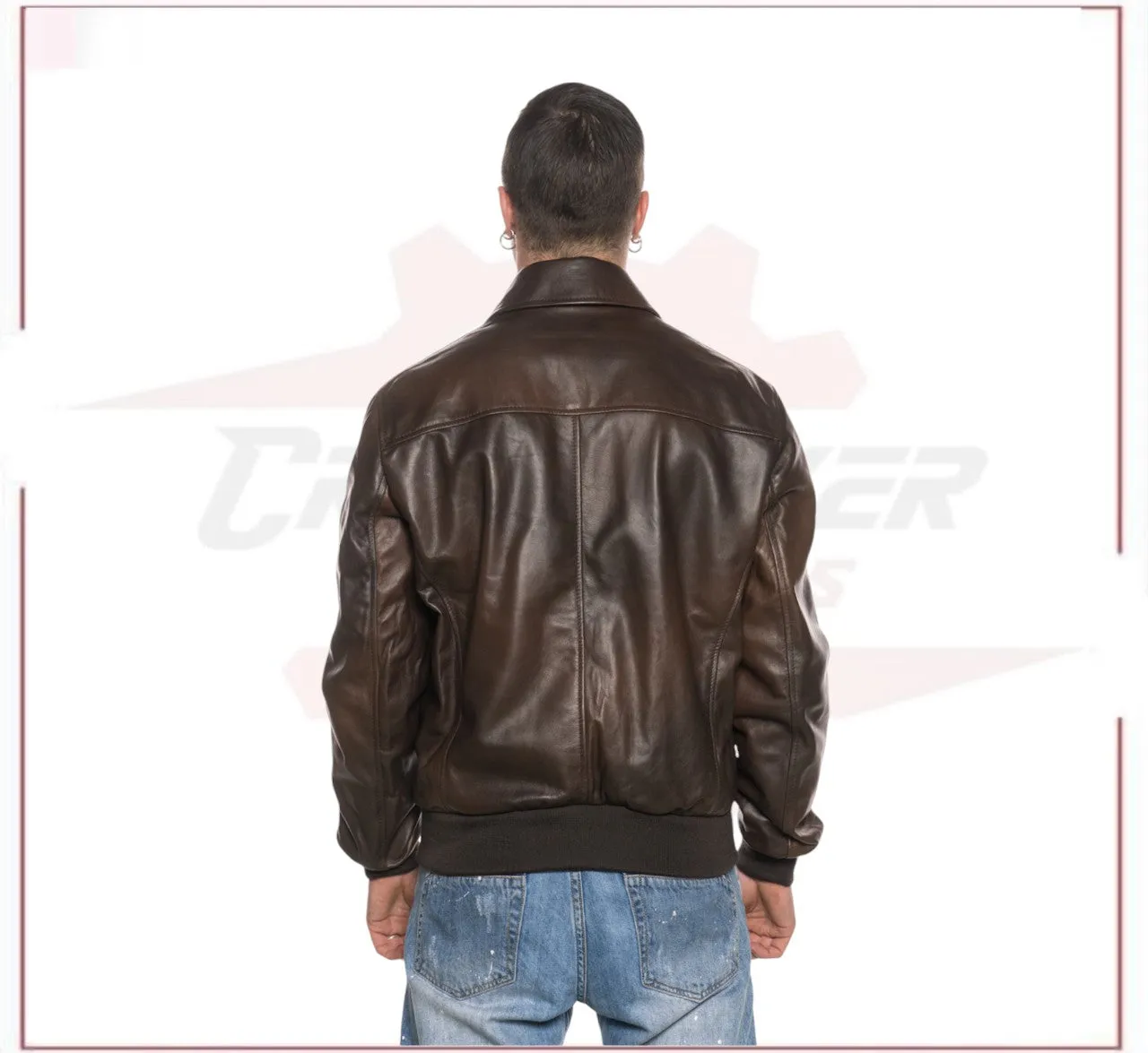 Fonzie - Men's Bomber Jacket in Genuine Dark Brown Leather