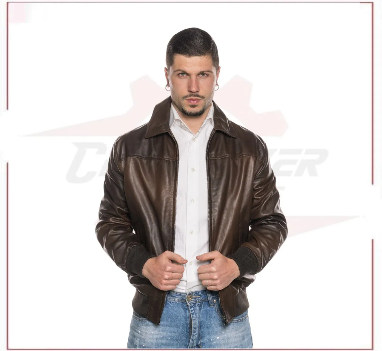 Fonzie - Men's Bomber Jacket in Genuine Dark Brown Leather