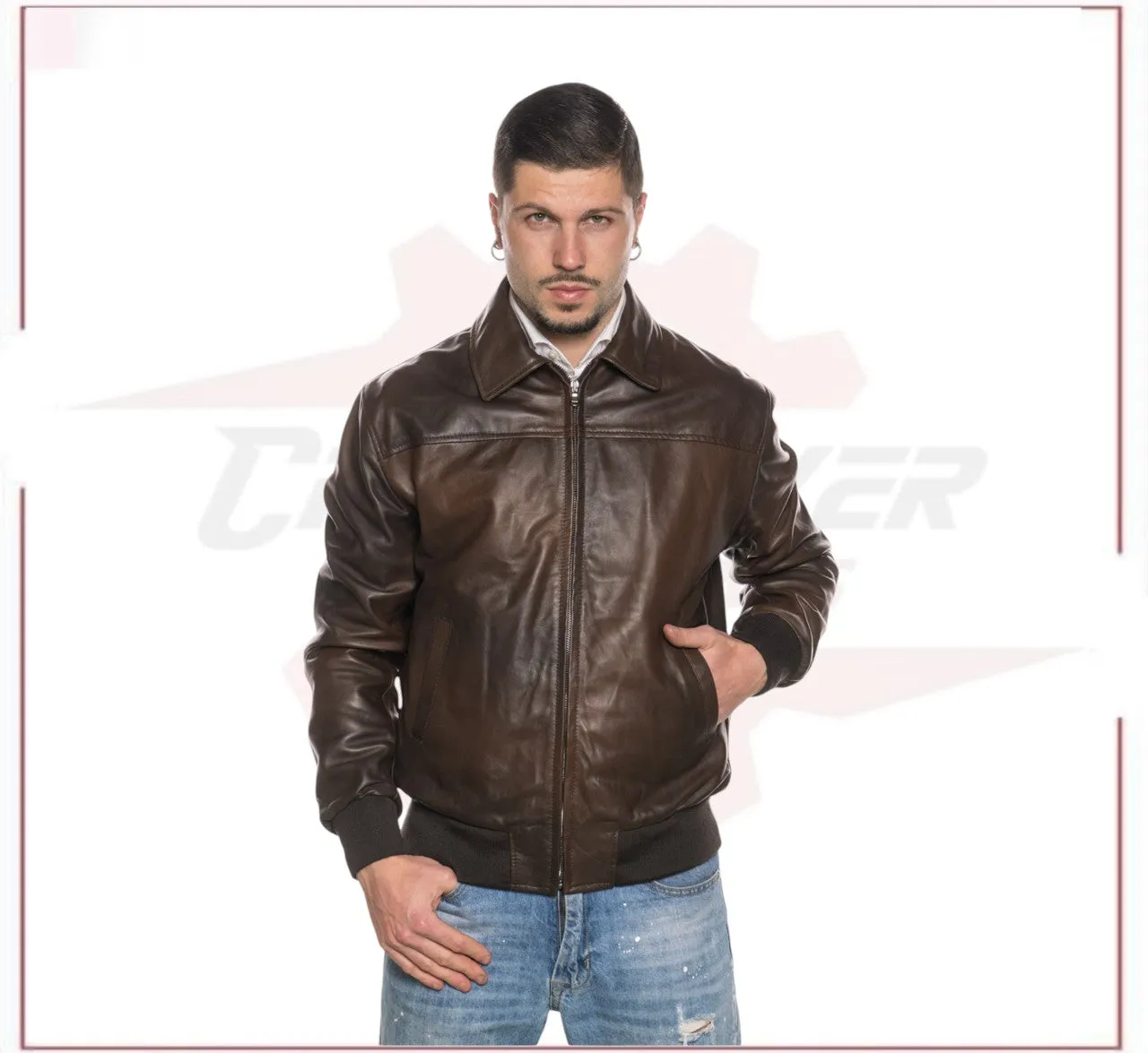 Fonzie - Men's Bomber Jacket in Genuine Dark Brown Leather