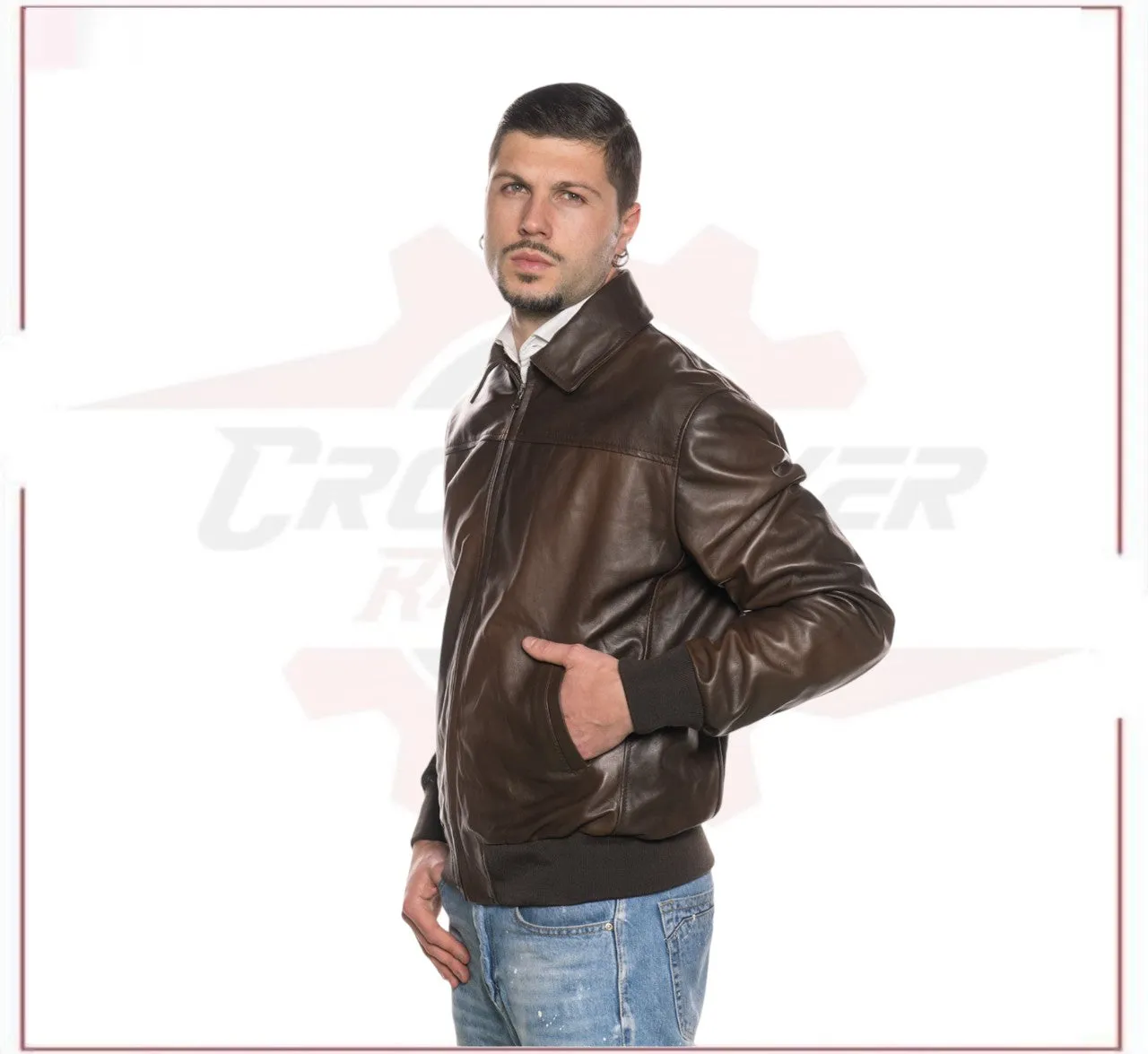 Fonzie - Men's Bomber Jacket in Genuine Dark Brown Leather