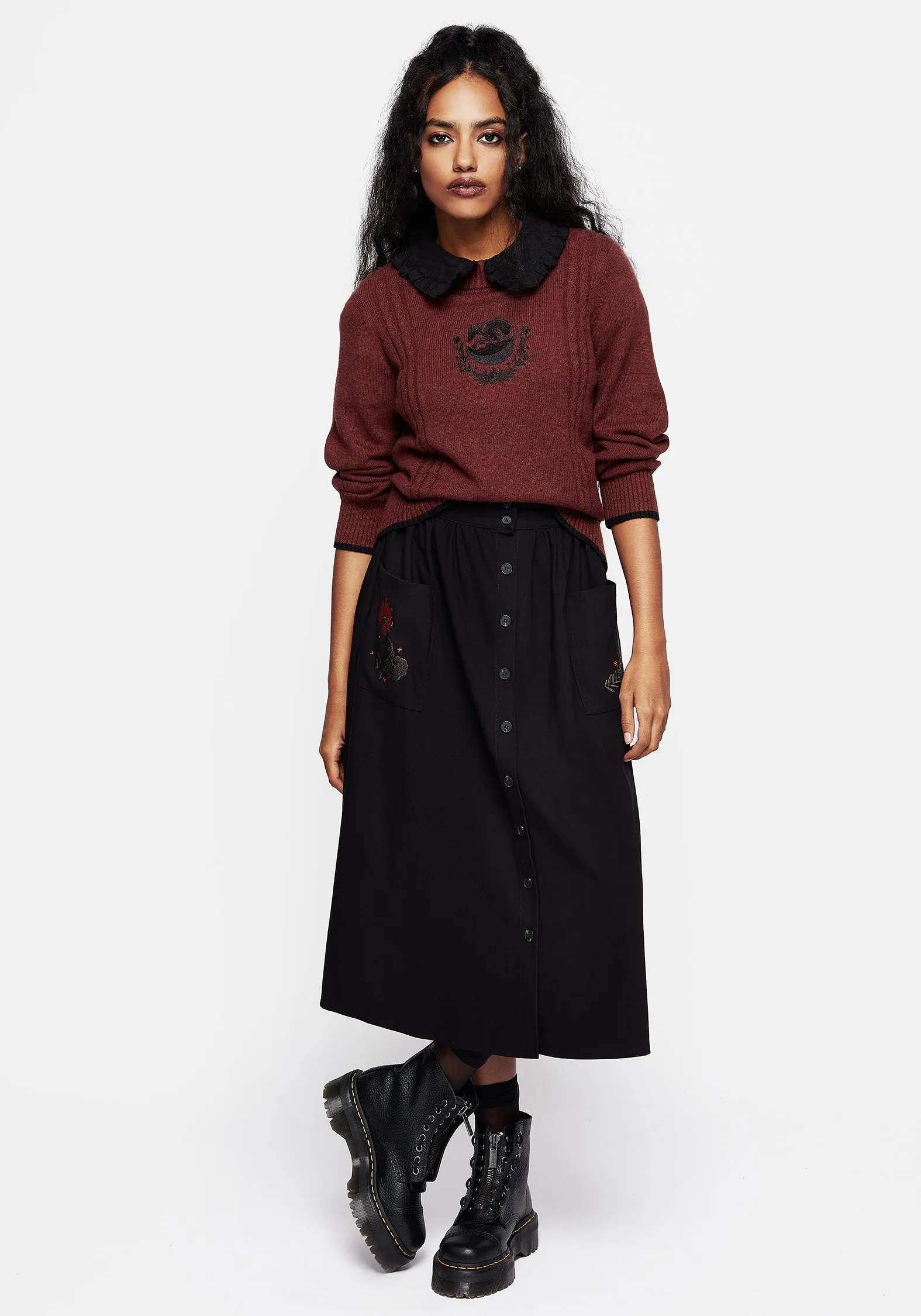 Foxfire Embroidered Button Up Midi Skirt