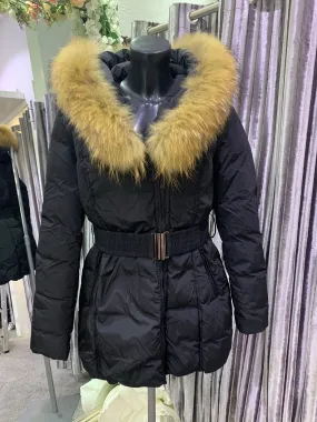 Fur parka with huge natural fur hood - Black