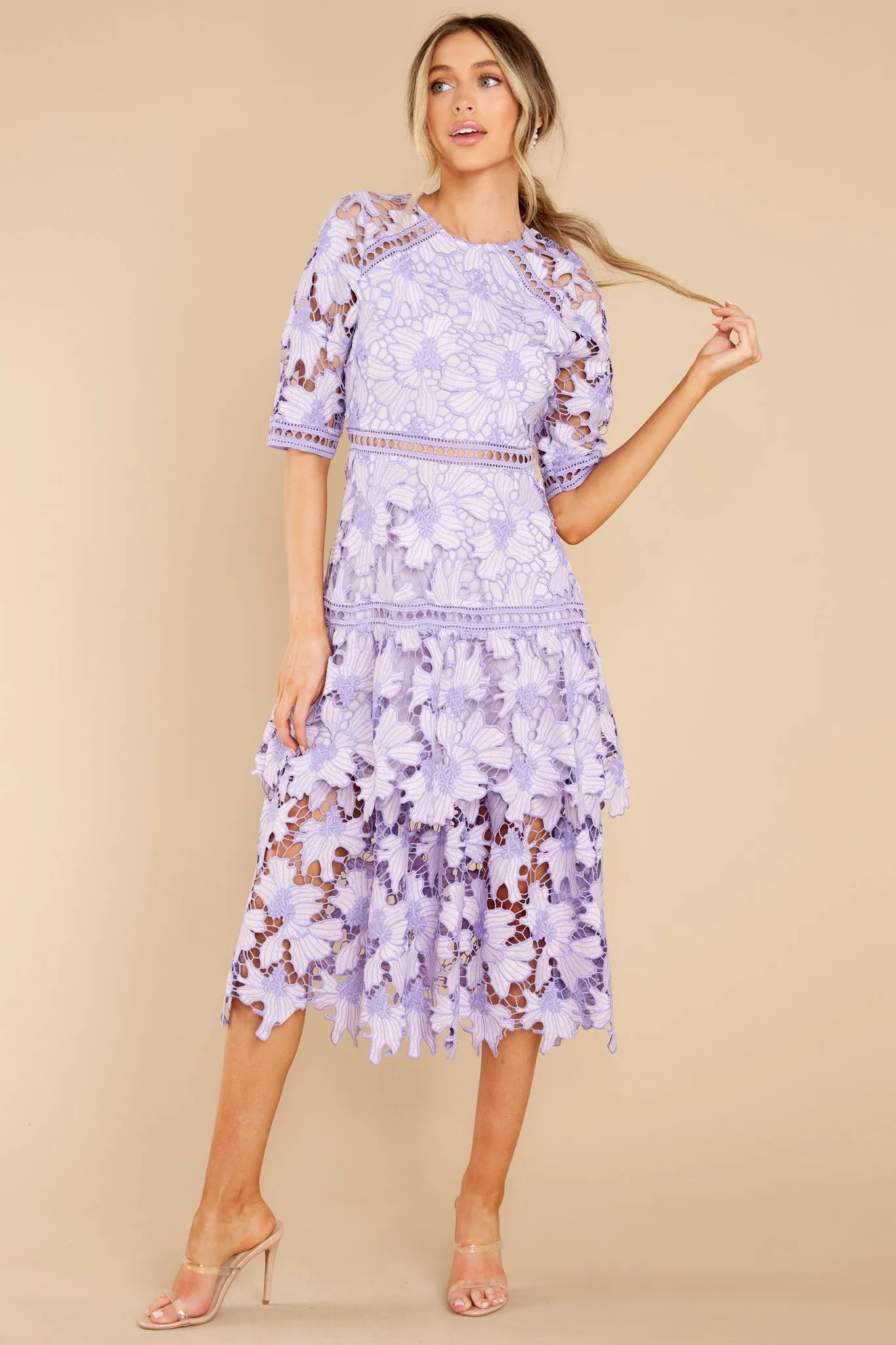 Get To The Point Lavender Lace Midi Dress