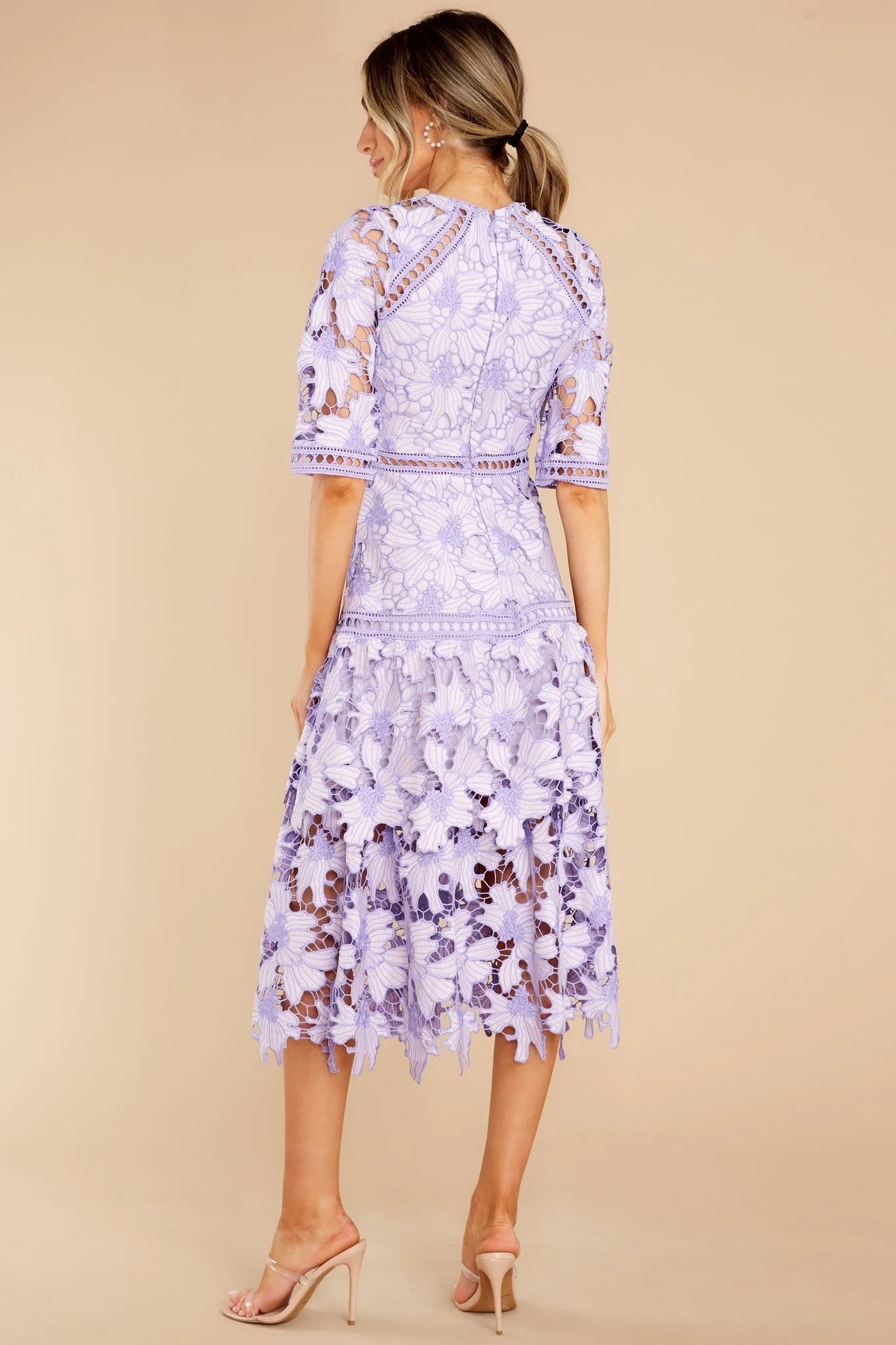 Get To The Point Lavender Lace Midi Dress