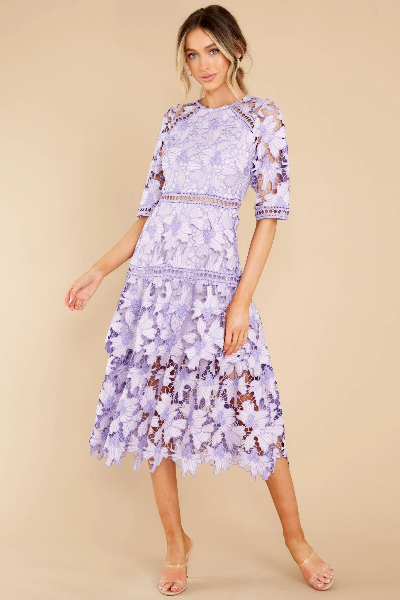 Get To The Point Lavender Lace Midi Dress