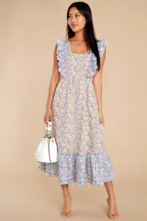 Goodbye For Now Blue Multi Floral Print Dress