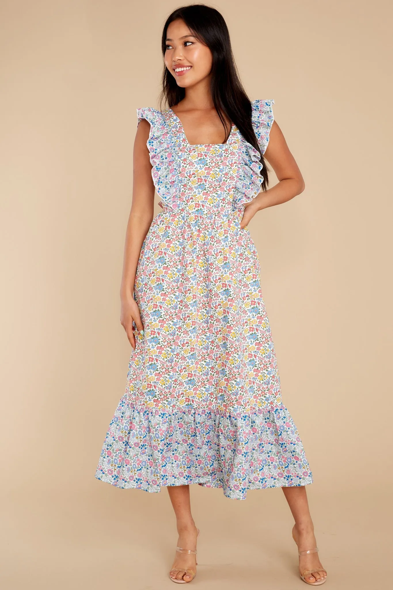 Goodbye For Now Blue Multi Floral Print Dress