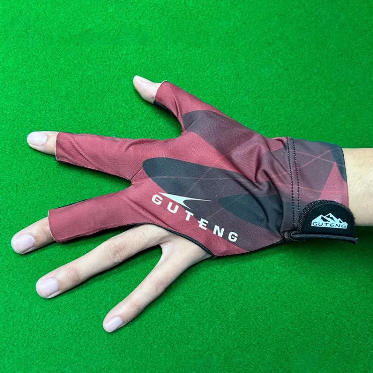 GUTENG Three Finger Thin Breathable Wear-Resistant Non-Slip Snooker Billiard Gloves, Style: Left Hand Full Finger (Printed Red)