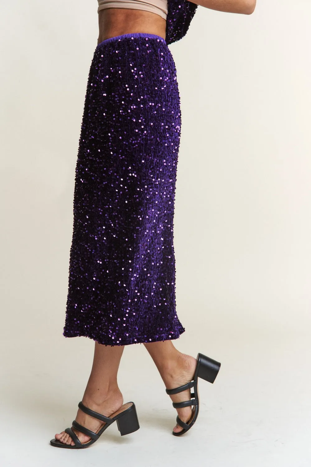 Hailey Sequin Back Slit Midi Skirt-Part of Matching Set