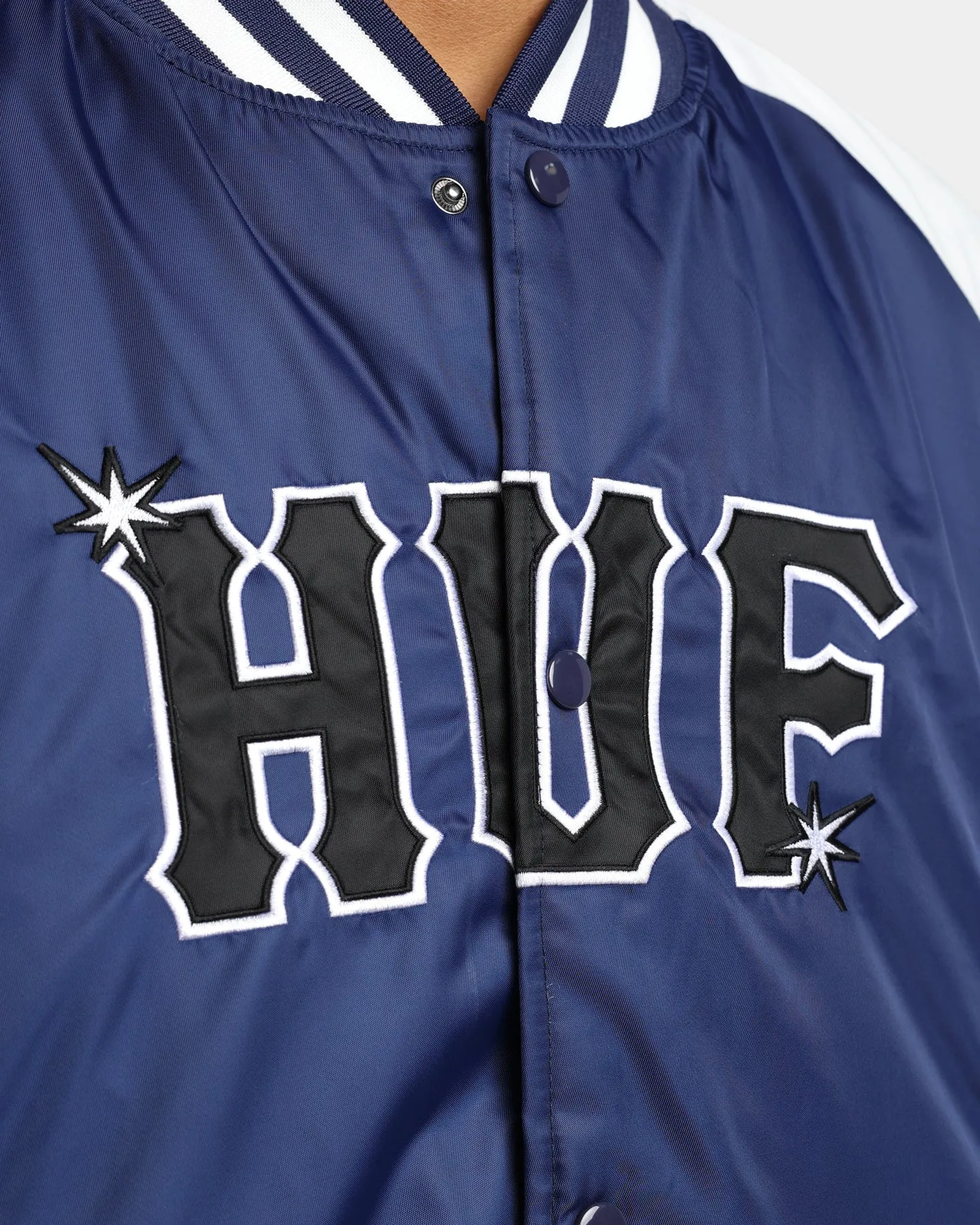 HUF Satin Baseball Jacket Navy