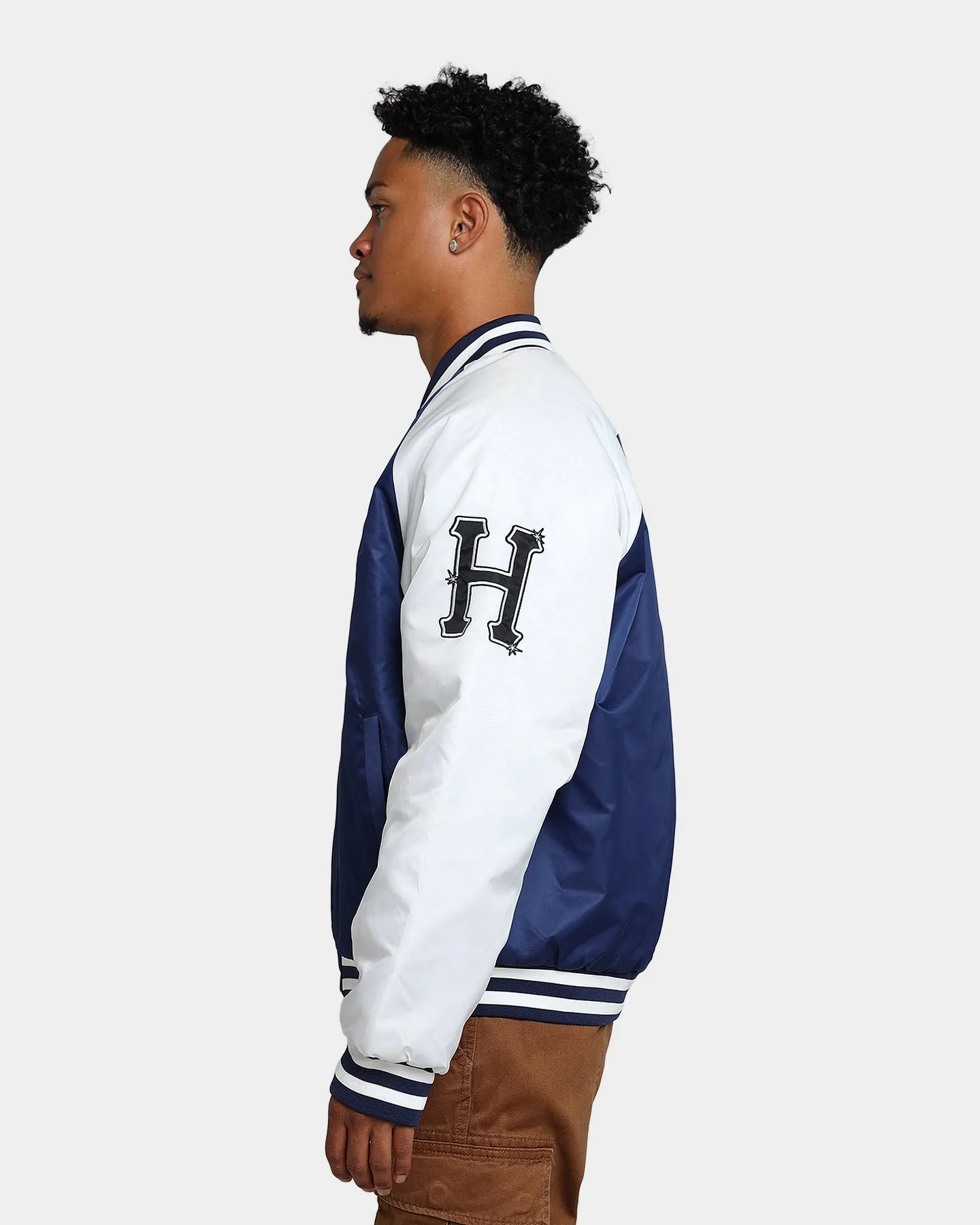 HUF Satin Baseball Jacket Navy