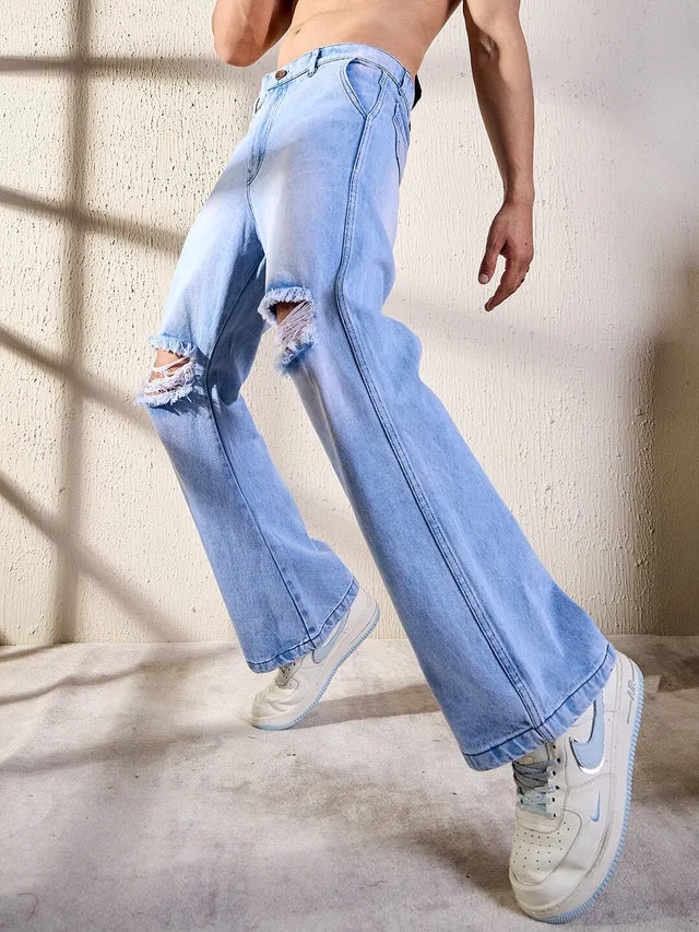 Ice knee ripped flared denim