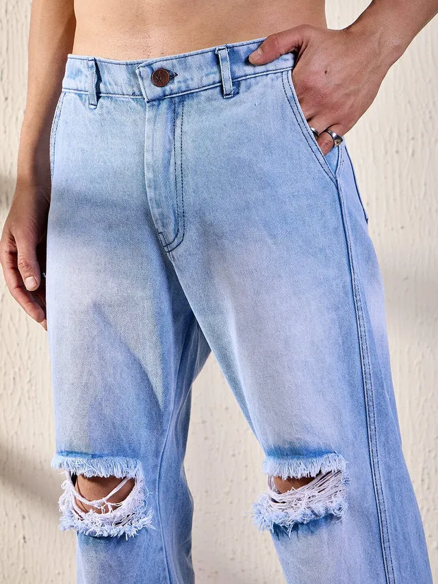 Ice knee ripped flared denim