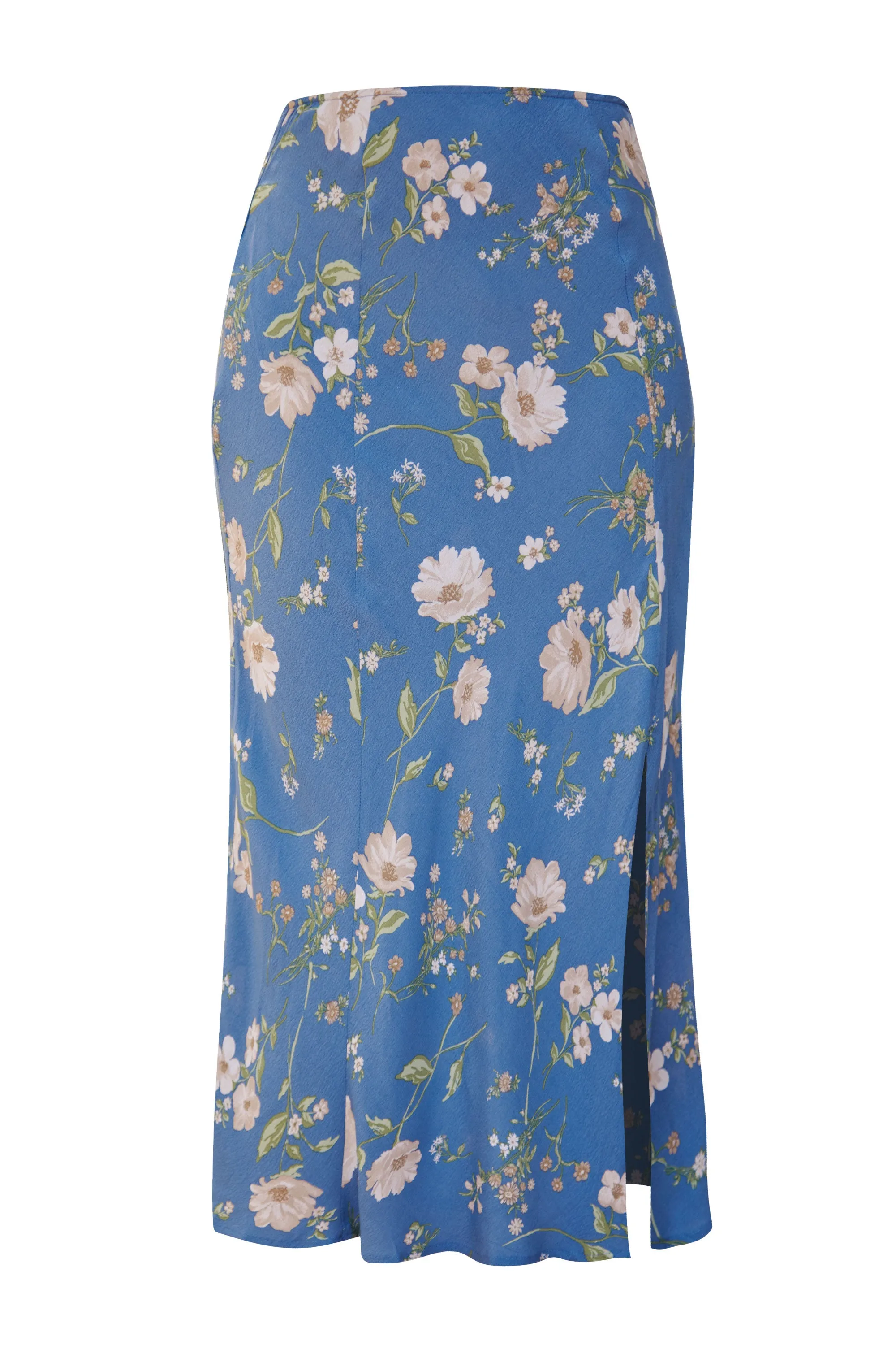 Irena Dusty Blue Floral Side Slit Midi Skirt