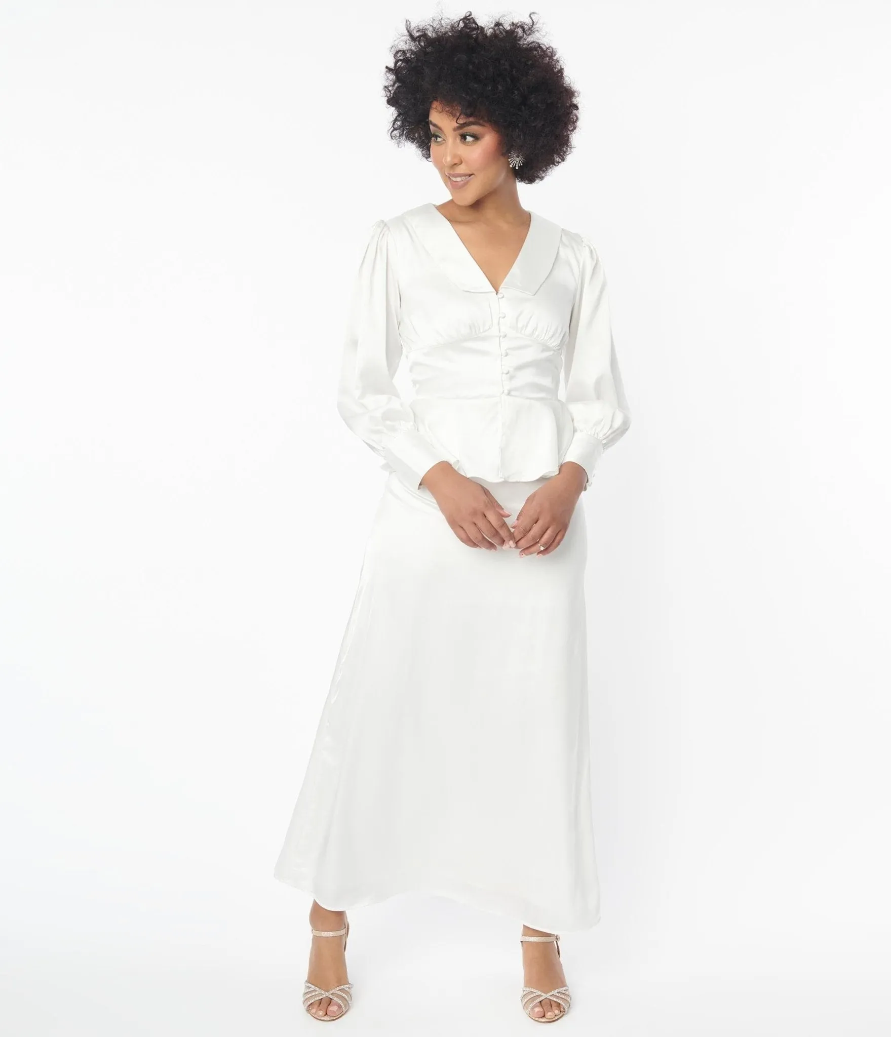 Ivory Long Sleeve Blouse & Midi Skirt Bridal Set