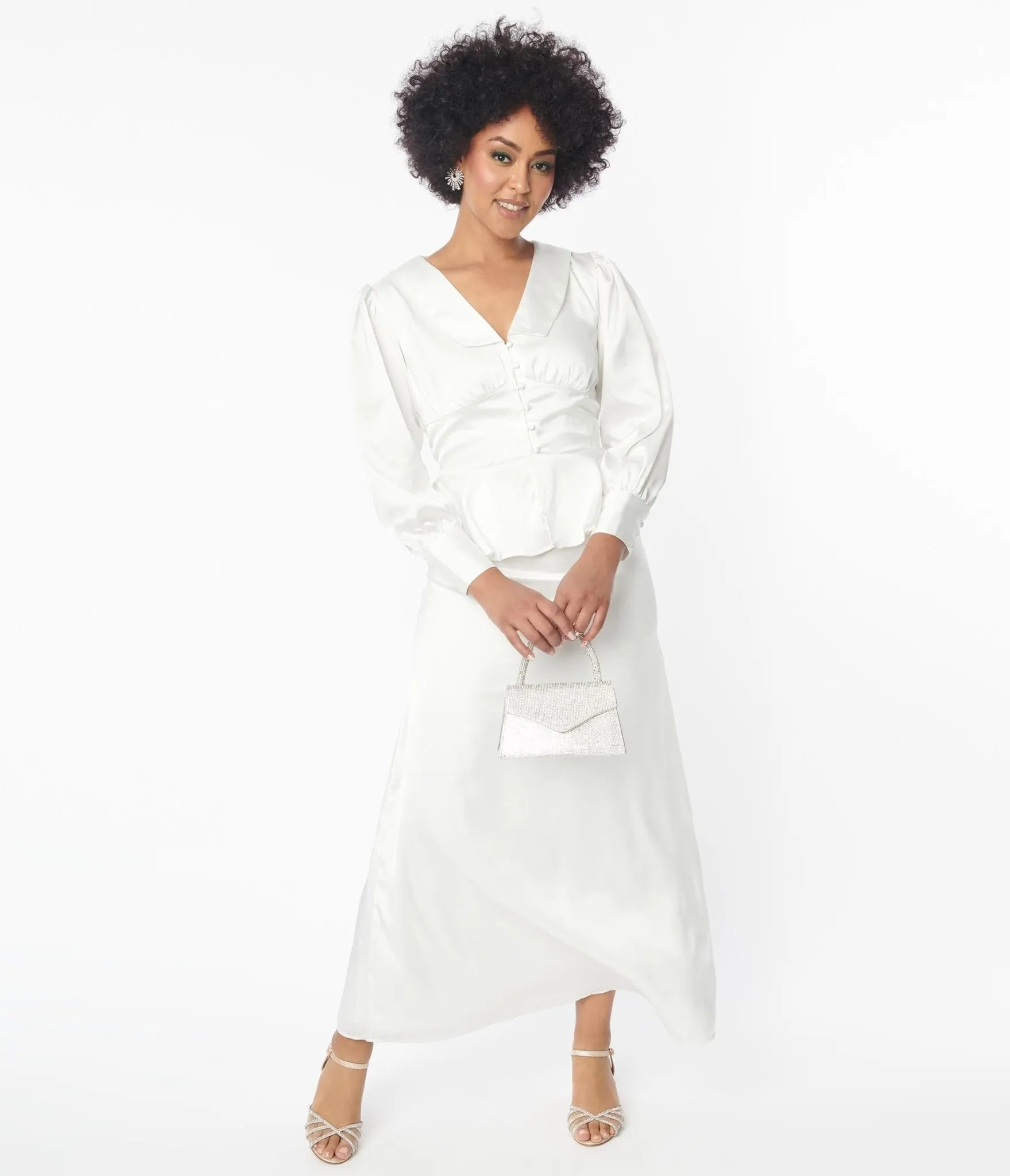 Ivory Long Sleeve Blouse & Midi Skirt Bridal Set