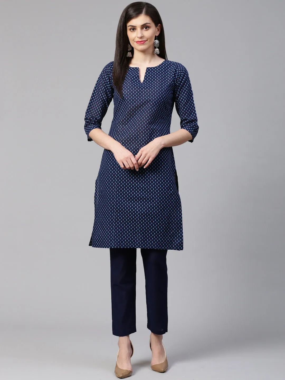 Jashvi Women Blue Printed Kurta with Trousers