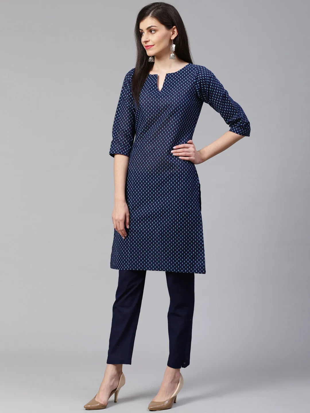 Jashvi Women Blue Printed Kurta with Trousers