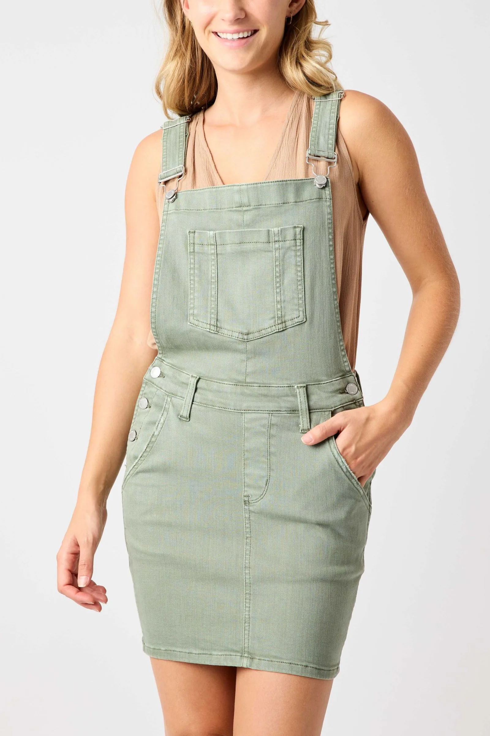 Judy Blue High Waist Garment Dyed Sage Overall Skirt Denim Dress 2822