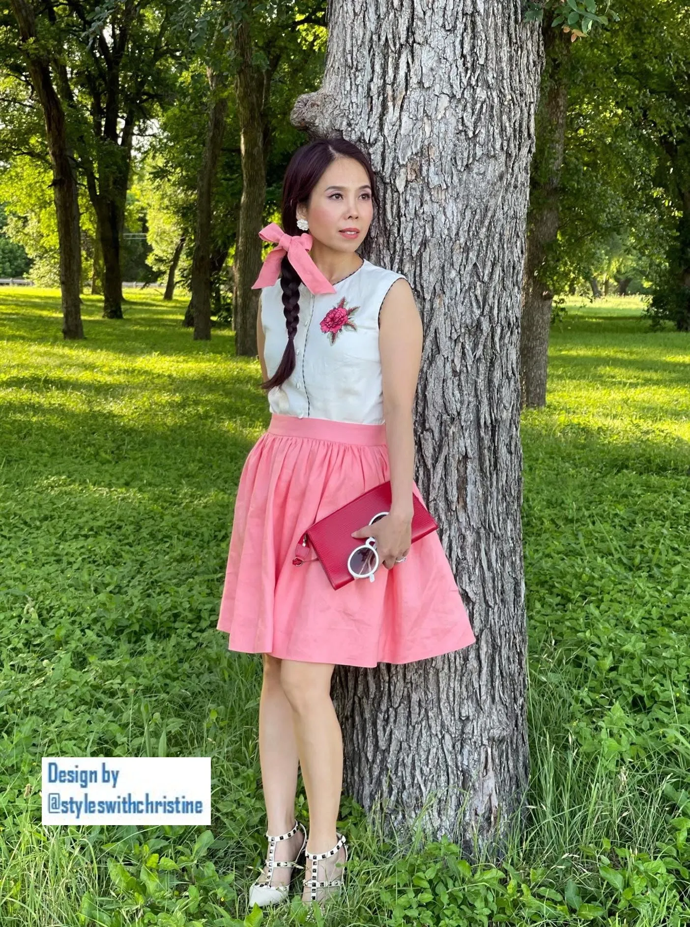 Julie skirt in Pink matching white top Linen