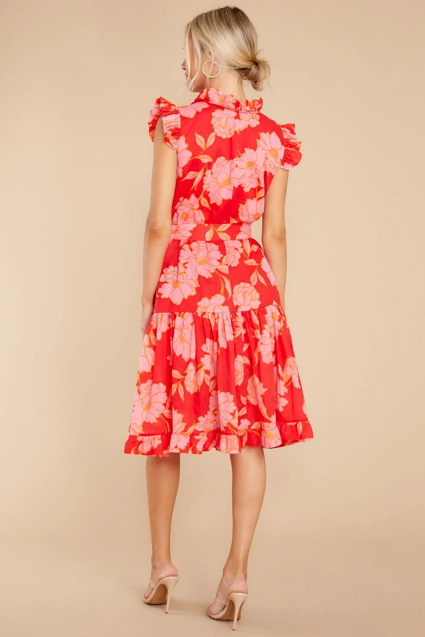 Just The Highlights Red Floral Print Midi Dress