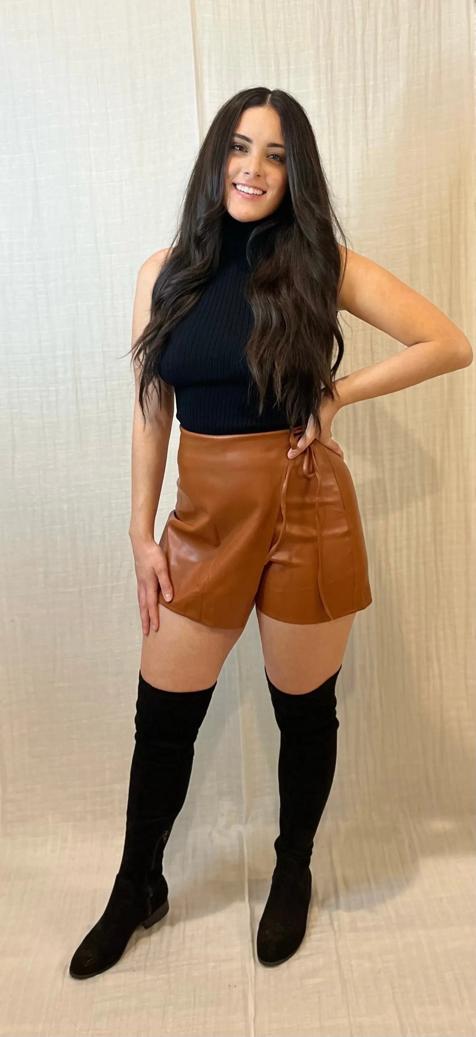 Kay Faux Leather Skort | CAMEL