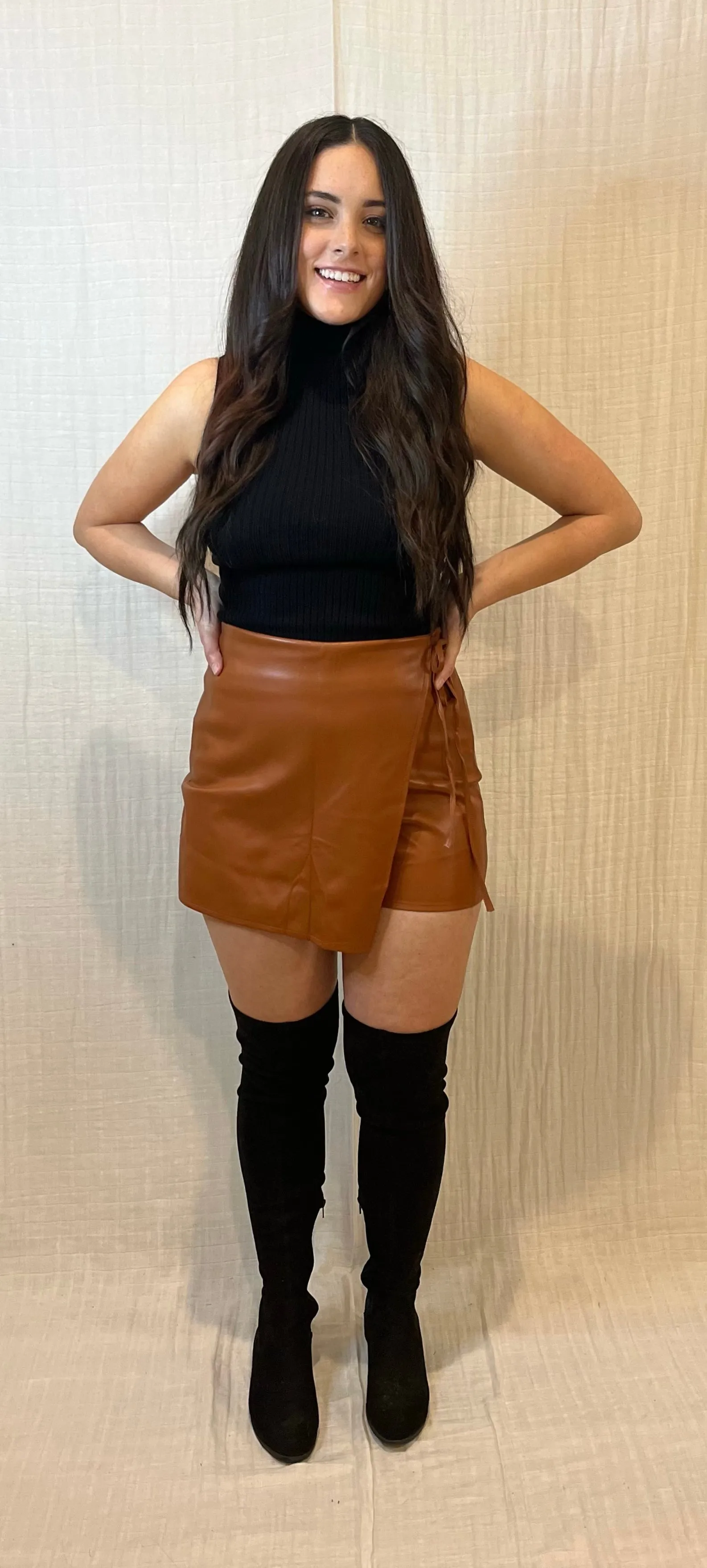 Kay Faux Leather Skort | CAMEL