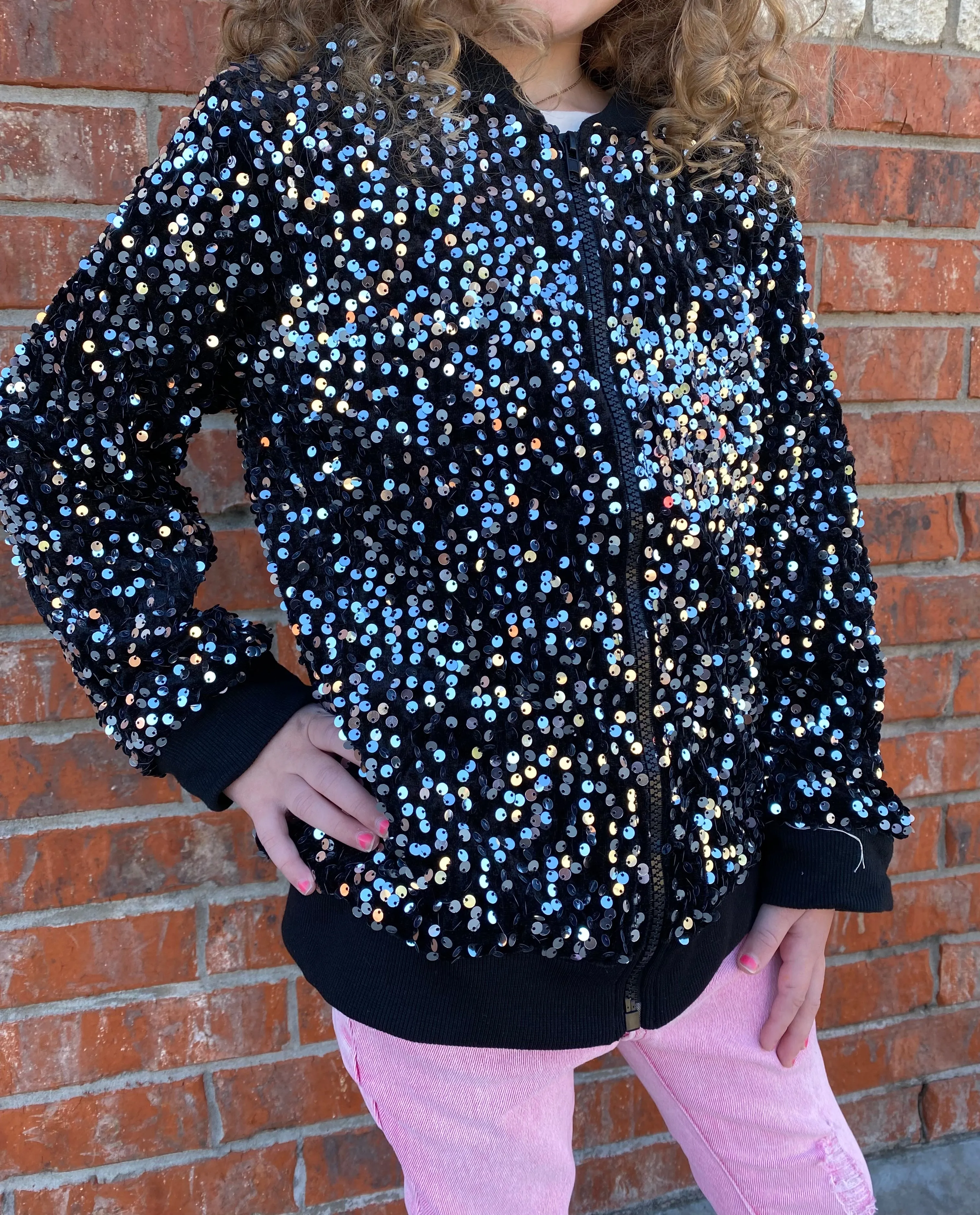 Kids Sequin Bomber Jacket