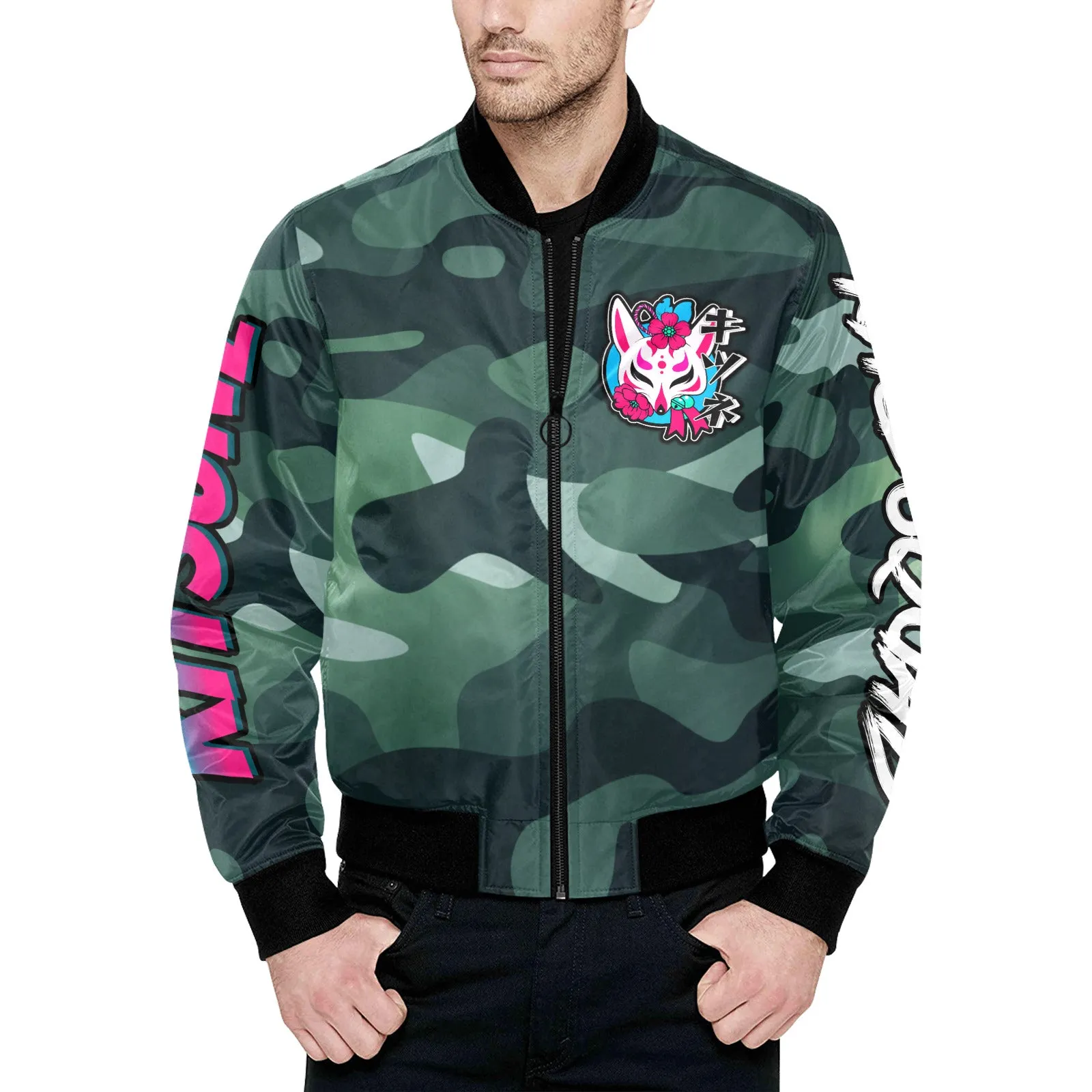 Kitsune Green Camo Bomber Jacket